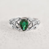 Pear cut emerald ring, leaves engagement ring / Wisteria - Eden Garden Jewelry™