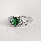 Pear cut emerald ring, leaves engagement ring / Wisteria - Eden Garden Jewelry™