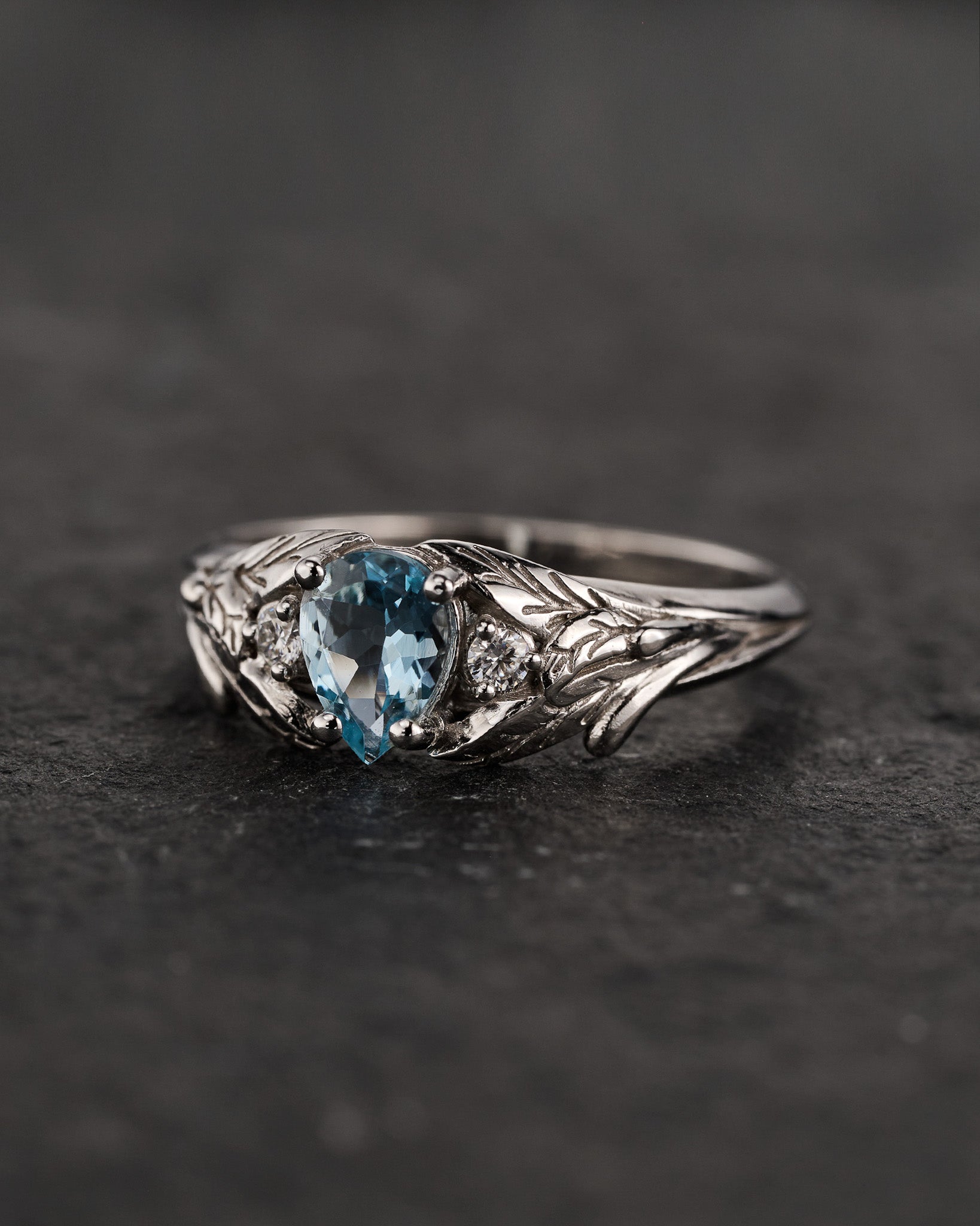 Natural Aquamarine Engagement Ring Nature Inspired White Gold