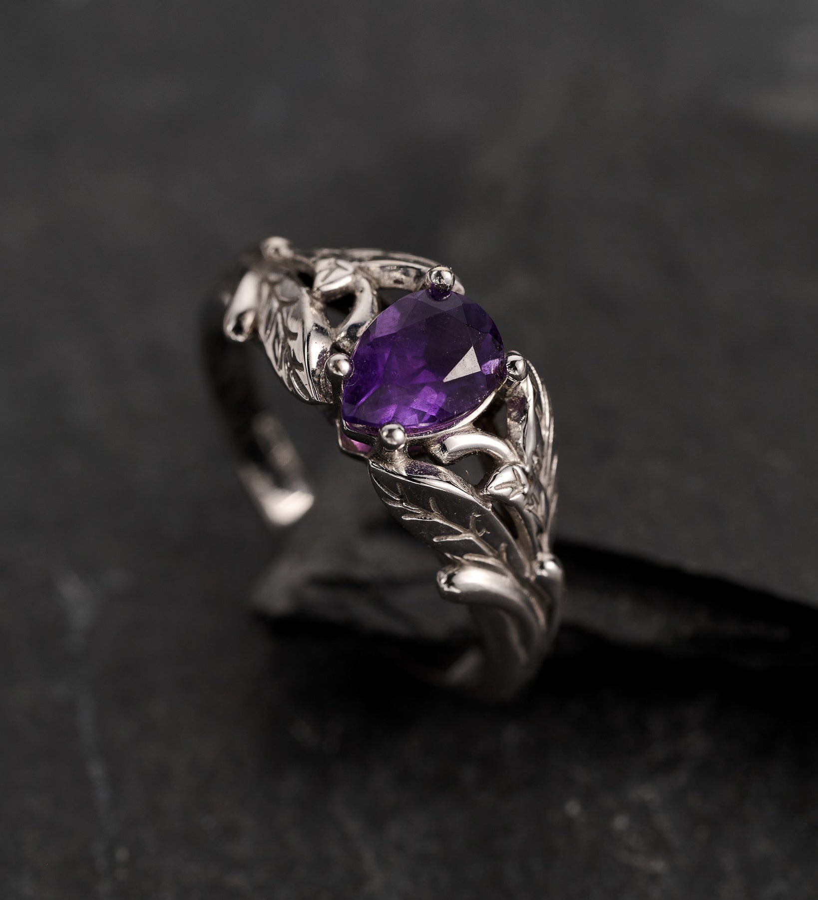 READY TO SHIP: Wisteria in 18K white gold, pear amethyst 7x5 mm, RING SIZE 5.25 - 8.25 US - Eden Garden Jewelry™