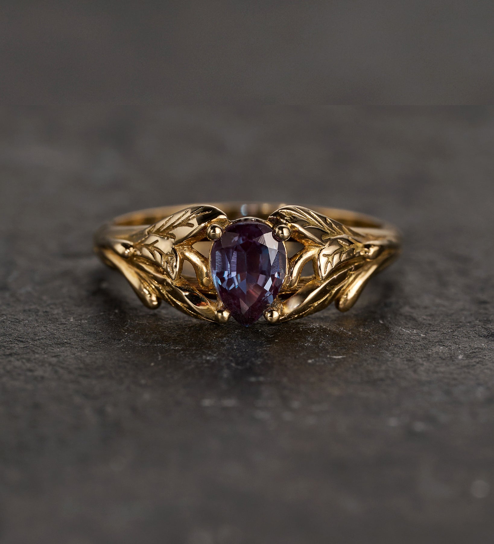 READY TO SHIP: Wisteria in 14K yellow gold, pear alexandrite 7x5 mm, RING SIZE 6.5 - 9.5 US - Eden Garden Jewelry™