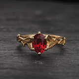 Engagement Ring with Oval Padparadscha Sapphire (Lab-Grown) in Leafy Style / Freesia - Eden Garden Jewelry™