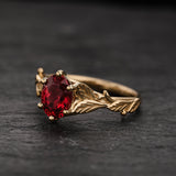 Engagement Ring with Oval Padparadscha Sapphire (Lab-Grown) in Leafy Style / Freesia - Eden Garden Jewelry™