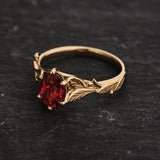 Engagement Ring with Oval Padparadscha Sapphire (Lab-Grown) in Leafy Style / Freesia - Eden Garden Jewelry™