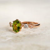 Peridot engagement ring, flower promise ring with diamonds / Fiorella