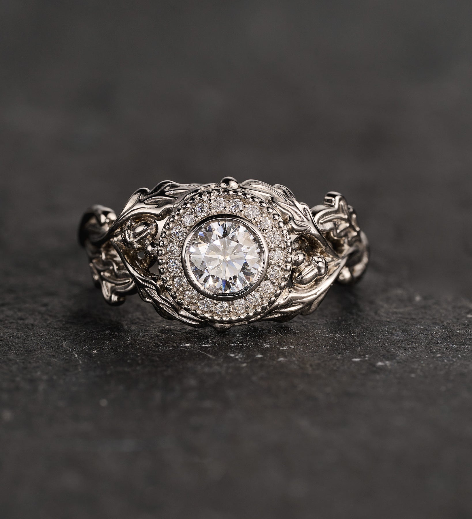 READY TO SHIP: DAIR in 14K white gold, round moissanite 5mm, moissanites, RING SIZE 5.5 - 8.5 US - Eden Garden Jewelry™
