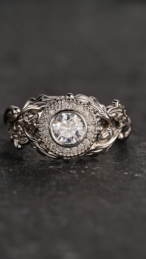 READY TO SHIP: DAIR in 14K white gold, round moissanite 5mm, moissanites, RING SIZE 5.5 - 8.5 US - Eden Garden Jewelry™