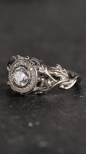 Celtic engagement ring with lab grown diamond, diamond halo engagement ring / Dair - Eden Garden Jewelry™