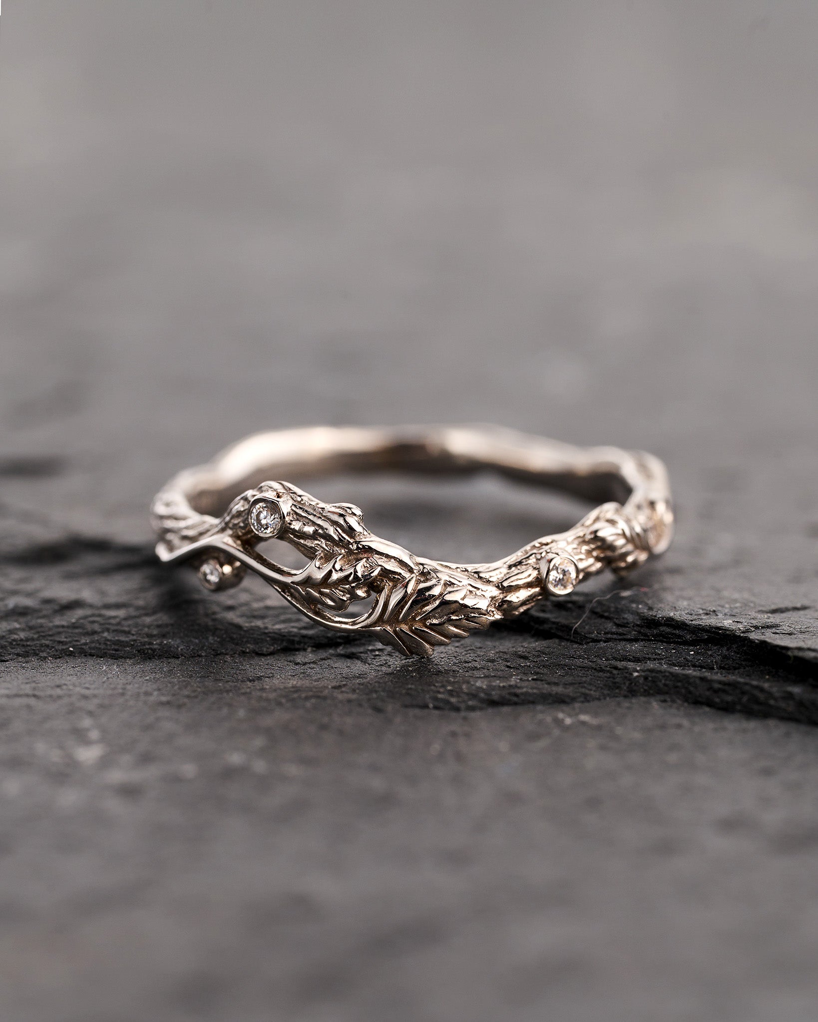 READY TO SHIP: Twig wedding band in 14K white gold, moissanites, AVAILABLE RING SIZES: 8 US - Eden Garden Jewelry™