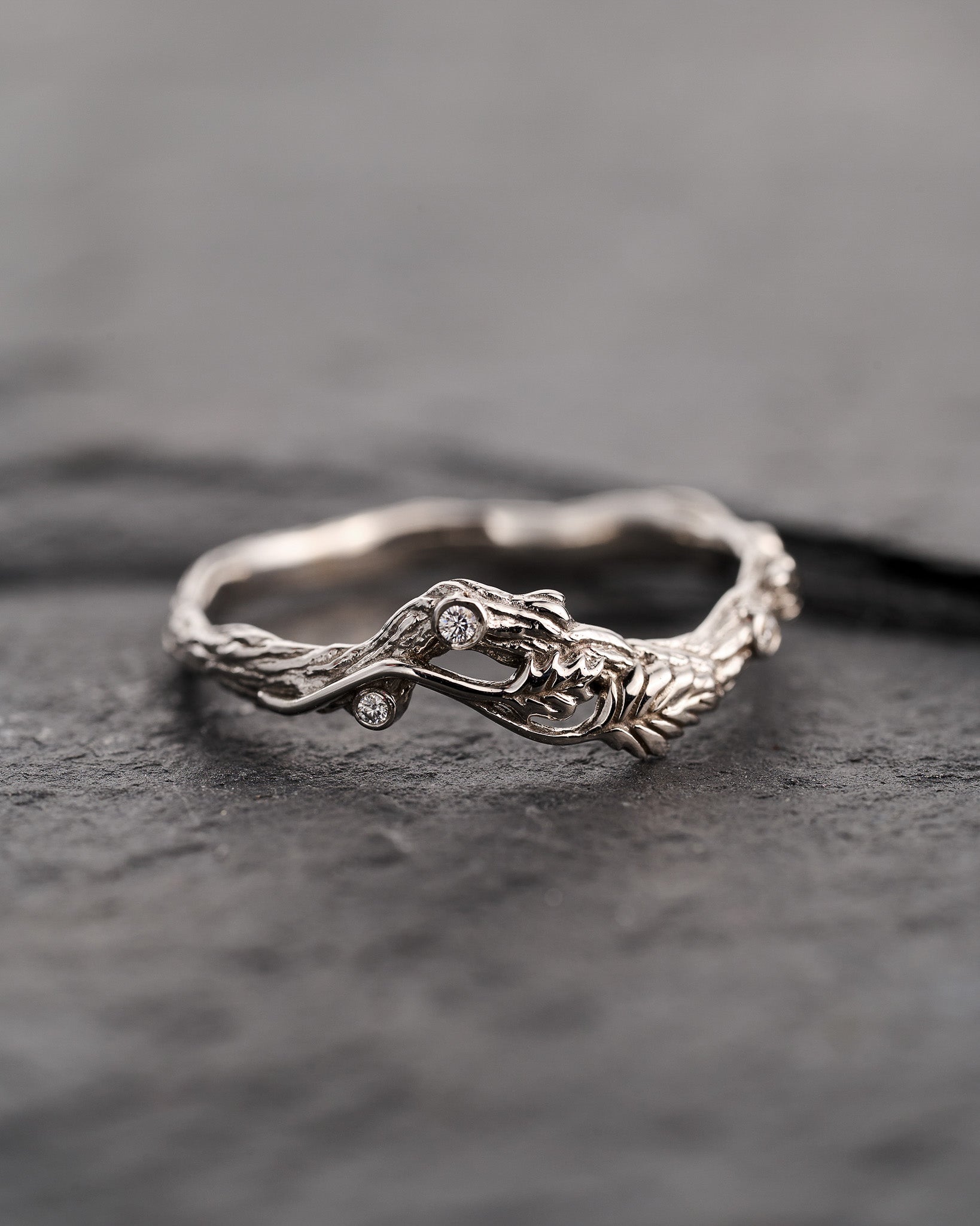 READY TO SHIP: Twig wedding band in 14K white gold, moissanites, AVAILABLE RING SIZES: 8 US - Eden Garden Jewelry™