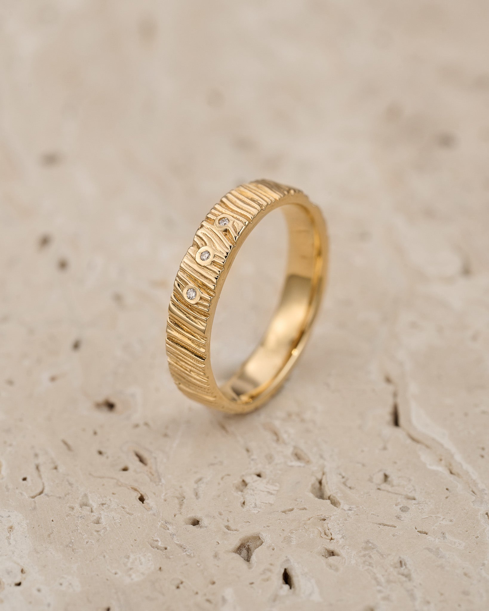 READY TO SHIP: Wood wedding band in 14K yellow gold, natural diamonds, RING SIZE 7 US - Eden Garden Jewelry™