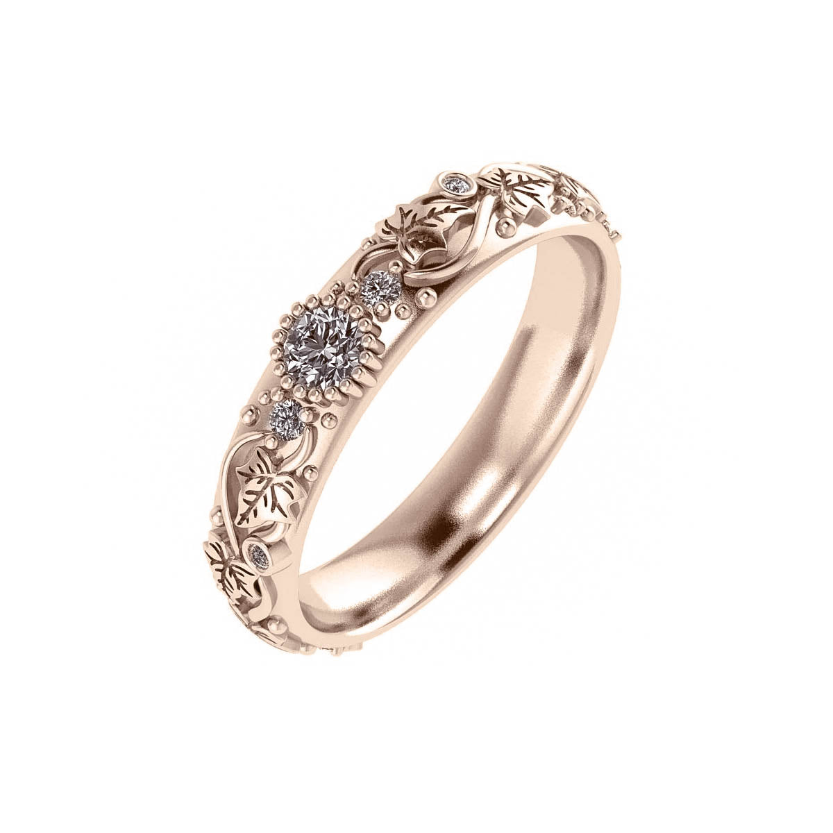 Ivy leaf wedding ring with diamonds, comfort fit ring - Eden Garden Jewelry™