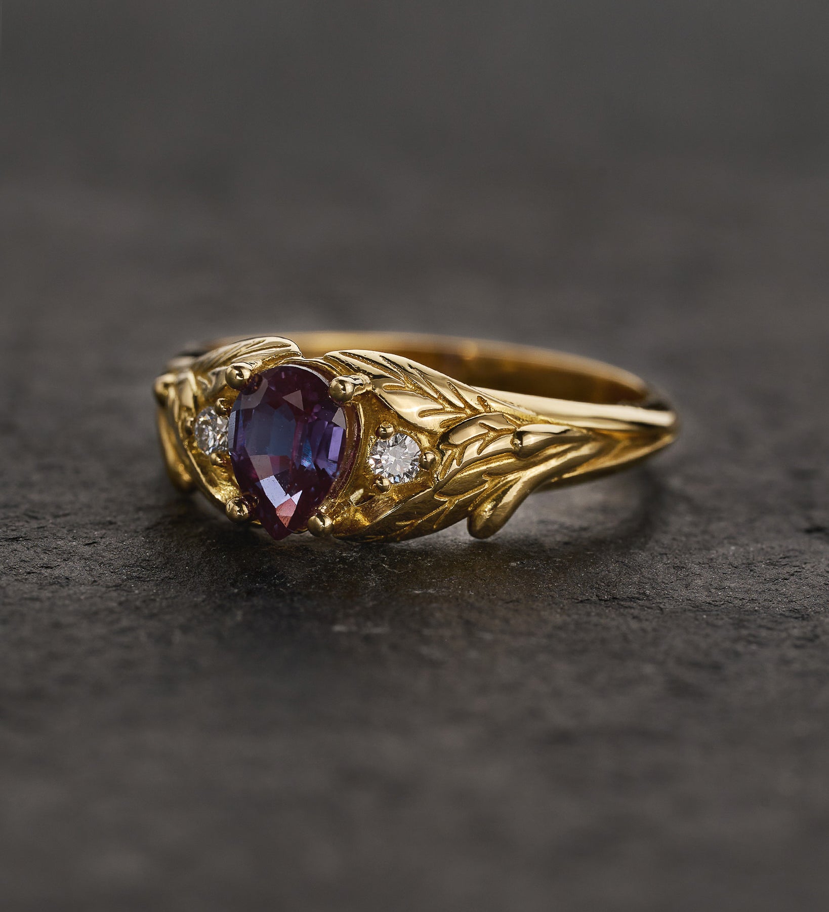 READY TO SHIP: Wisteria engagement ring, 14K yellow gold, lab alexandrite and moissanites, AVAILABLE RING SIZES: 6.5 - 9.5 US - Eden Garden Jewelry™