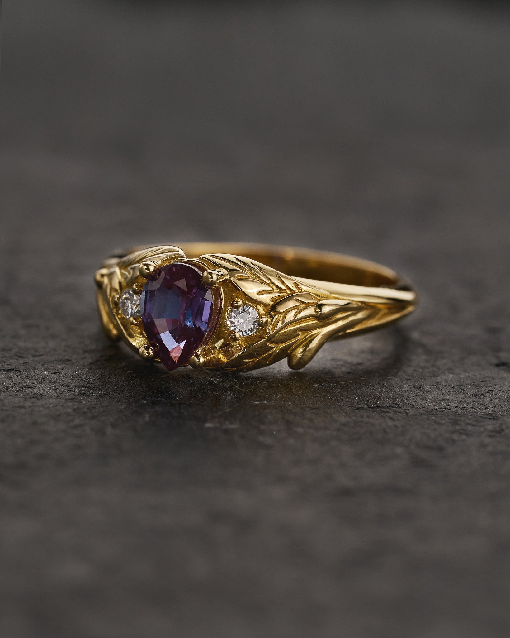 READY TO SHIP: Wisteria engagement ring, 14K yellow gold, lab alexandrite and moissanites, AVAILABLE RING SIZES: 6.5 - 9.5 US - Eden Garden Jewelry™