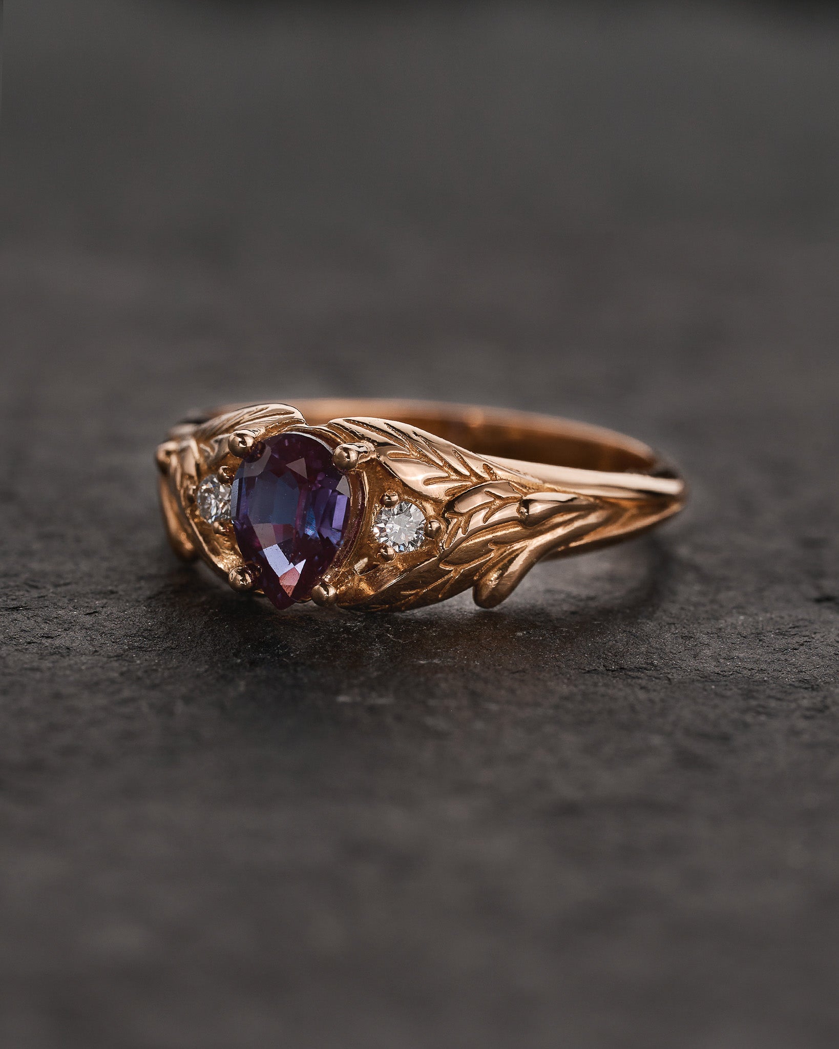 Colour change alexandrite ring with diamonds / Wisteria - Eden Garden Jewelry™