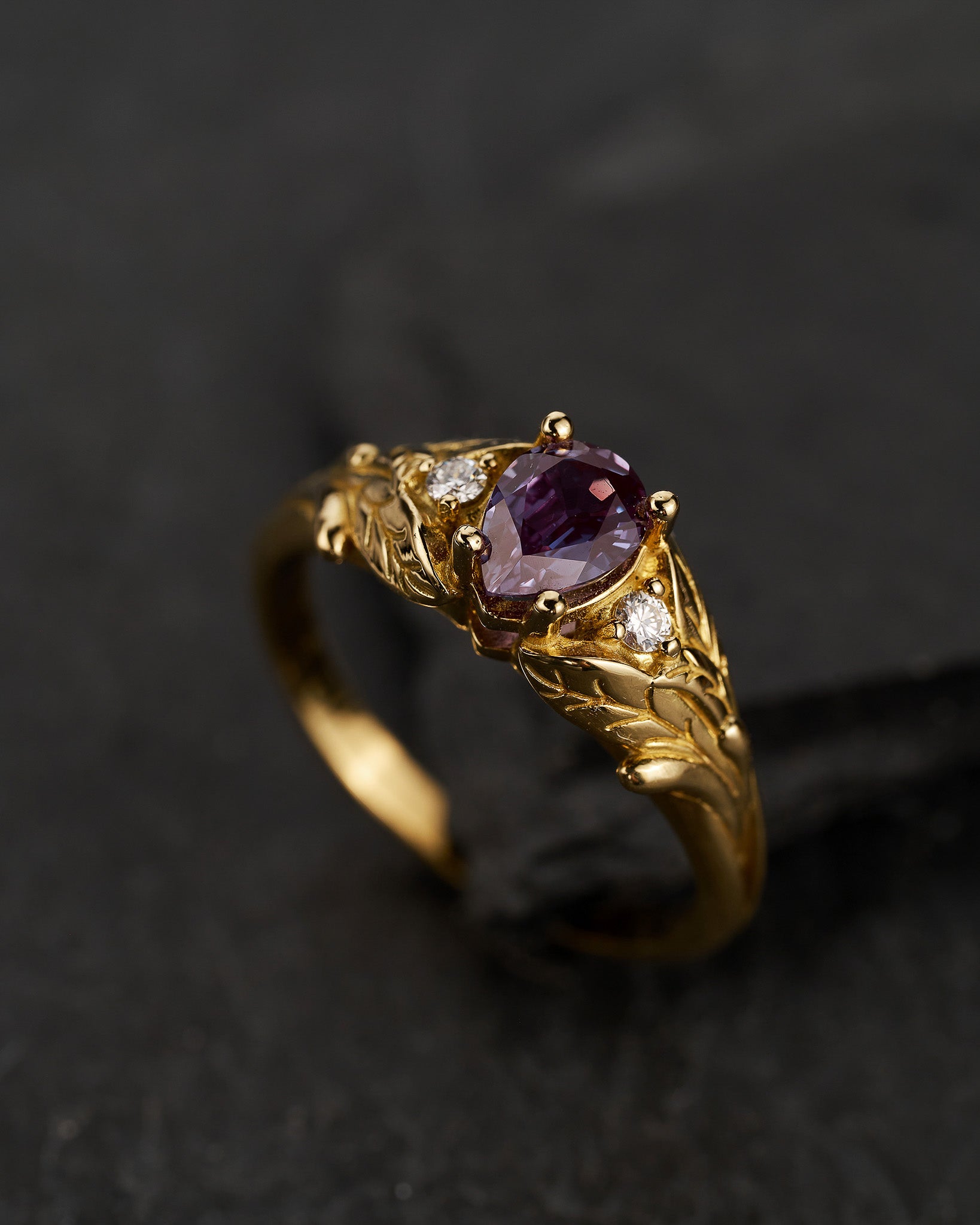 READY TO SHIP: Wisteria engagement ring, 14K yellow gold, lab alexandrite and moissanites, AVAILABLE RING SIZES: 6.5 - 9.5 US - Eden Garden Jewelry™