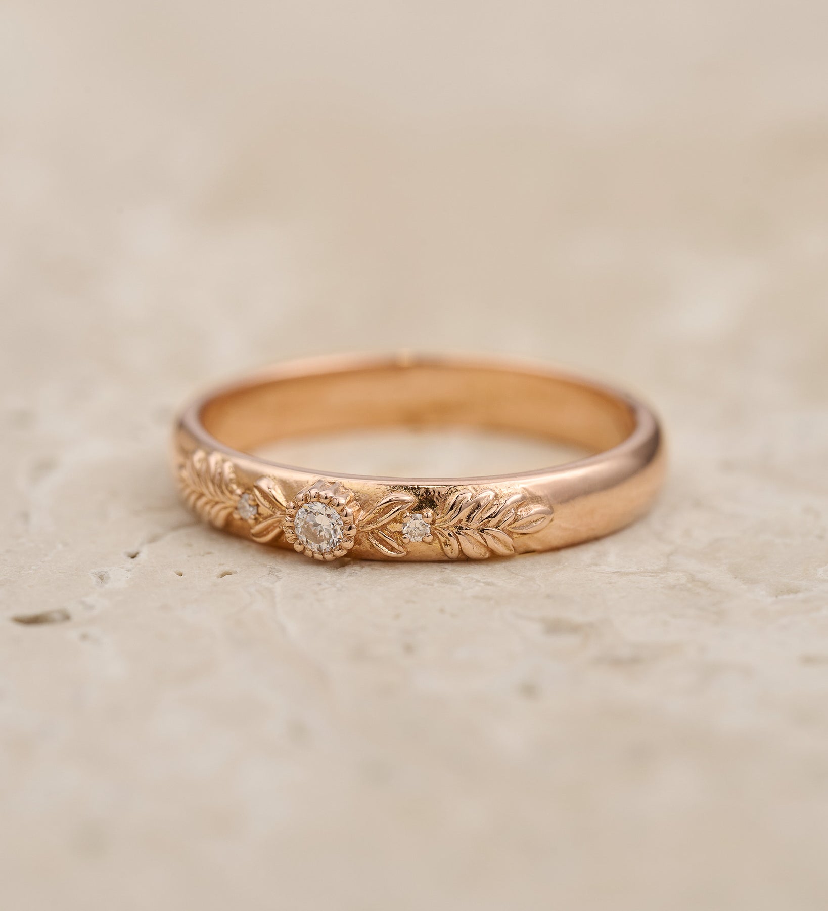 READY TO SHIP: Wedding band in 14K rose gold, moissanites, RING SIZE 6.75 US - Eden Garden Jewelry™