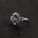 Natural sapphire engagement ring, half halo diamond gold proposal ring / Sophie - Eden Garden Jewelry™