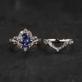 Natural sapphire engagement ring, half halo diamond gold proposal ring / Sophie - Eden Garden Jewelry™