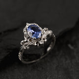 Natural sapphire engagement ring, half halo diamond gold proposal ring / Sophie - Eden Garden Jewelry™