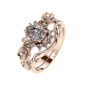 Adelina | bridal ring set with pear cut gemstone and half-halo - Eden Garden Jewelry™