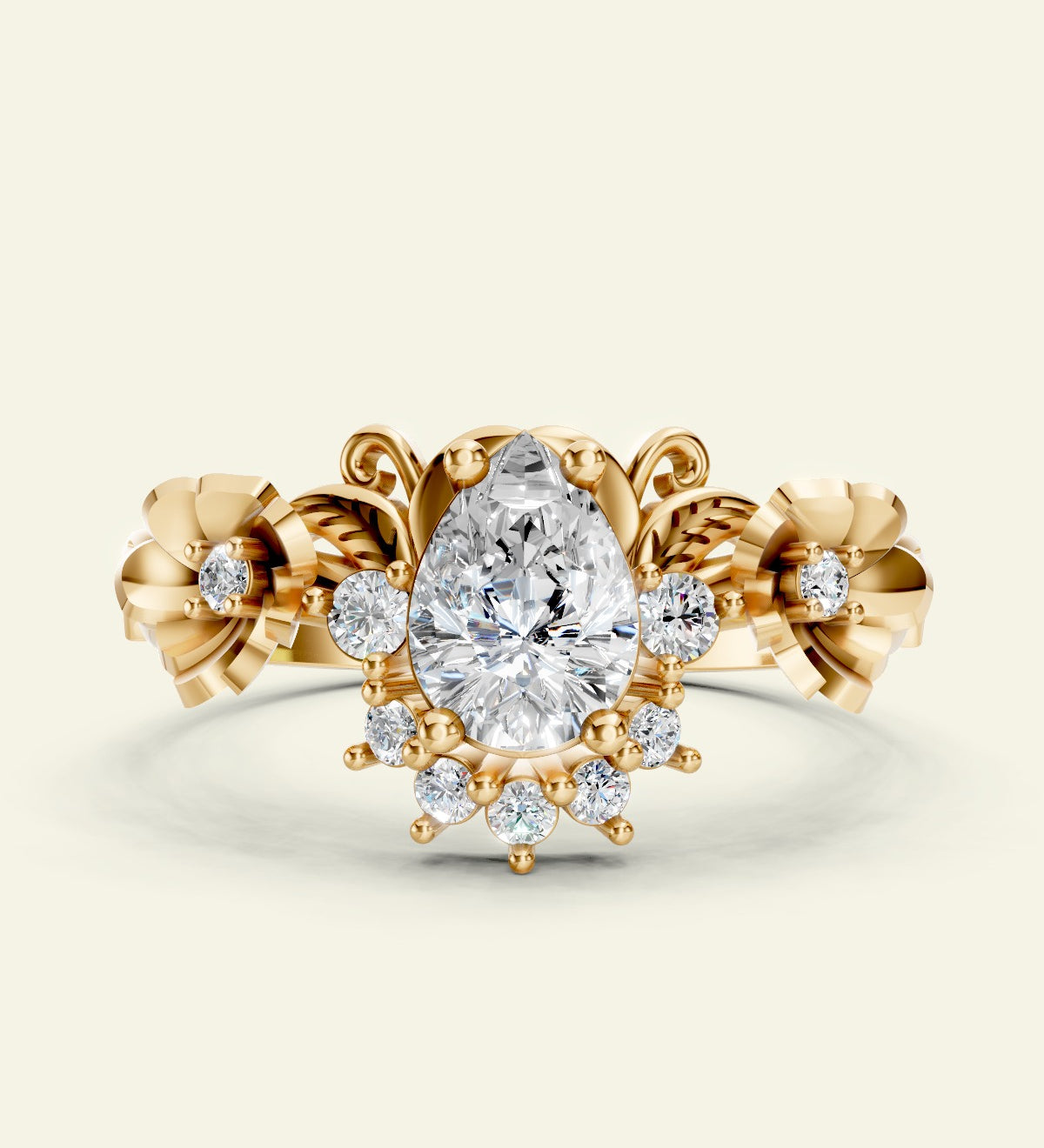 Adelina | pear cut 7x5 mm ring setting with half-halo - Eden Garden Jewelry™