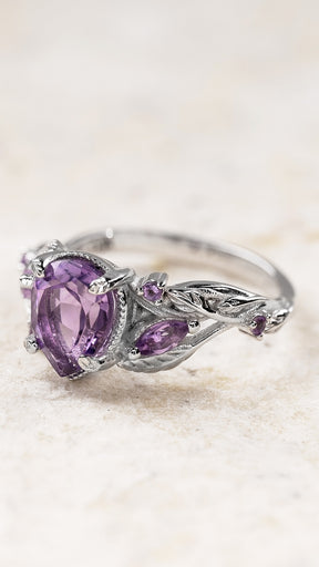 Purple amethyst leafy ring, non-traditional engagement ring for nature lover / Patricia - Eden Garden Jewelry™