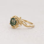 READY TO SHIP: Undina engagement ring with moss agate and diamonds, 14K yellow gold, RING SIZES 5.5 - 8.5 US - Eden Garden Jewelry™