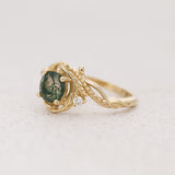READY TO SHIP: Undina engagement ring with moss agate and diamonds, 14K yellow gold, RING SIZES 5.5 - 8.5 US - Eden Garden Jewelry™