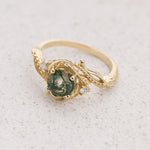 READY TO SHIP: Undina engagement ring with moss agate and diamonds, 14K yellow gold, RING SIZES 5.5 - 8.5 US - Eden Garden Jewelry™