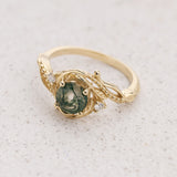 READY TO SHIP: Undina engagement ring with moss agate and diamonds, 14K yellow gold, RING SIZES 5.5 - 8.5 US - Eden Garden Jewelry™