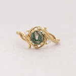 READY TO SHIP: Undina engagement ring with moss agate and diamonds, 14K yellow gold, RING SIZES 5.5 - 8.5 US - Eden Garden Jewelry™