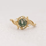 READY TO SHIP: Undina engagement ring with moss agate and diamonds, 14K yellow gold, RING SIZES 5.5 - 8.5 US - Eden Garden Jewelry™