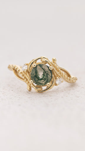 READY TO SHIP: Undina engagement ring with moss agate and diamonds, 14K yellow gold, RING SIZES 5.5 - 8.5 US - Eden Garden Jewelry™