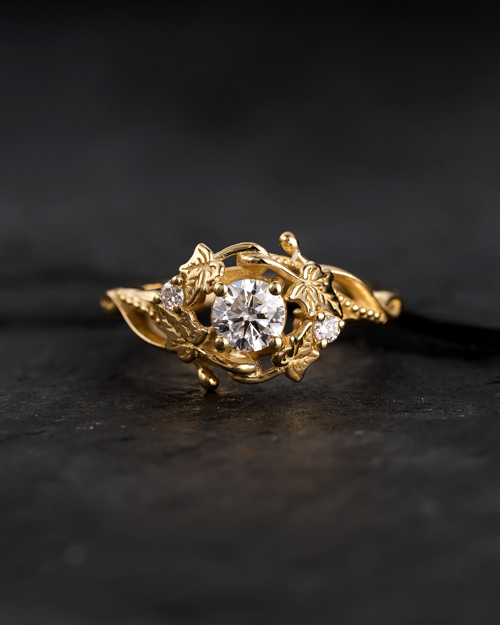 Lab grown diamond engagement ring, gold leaves ring / Undina Ivy - Eden Garden Jewelry™