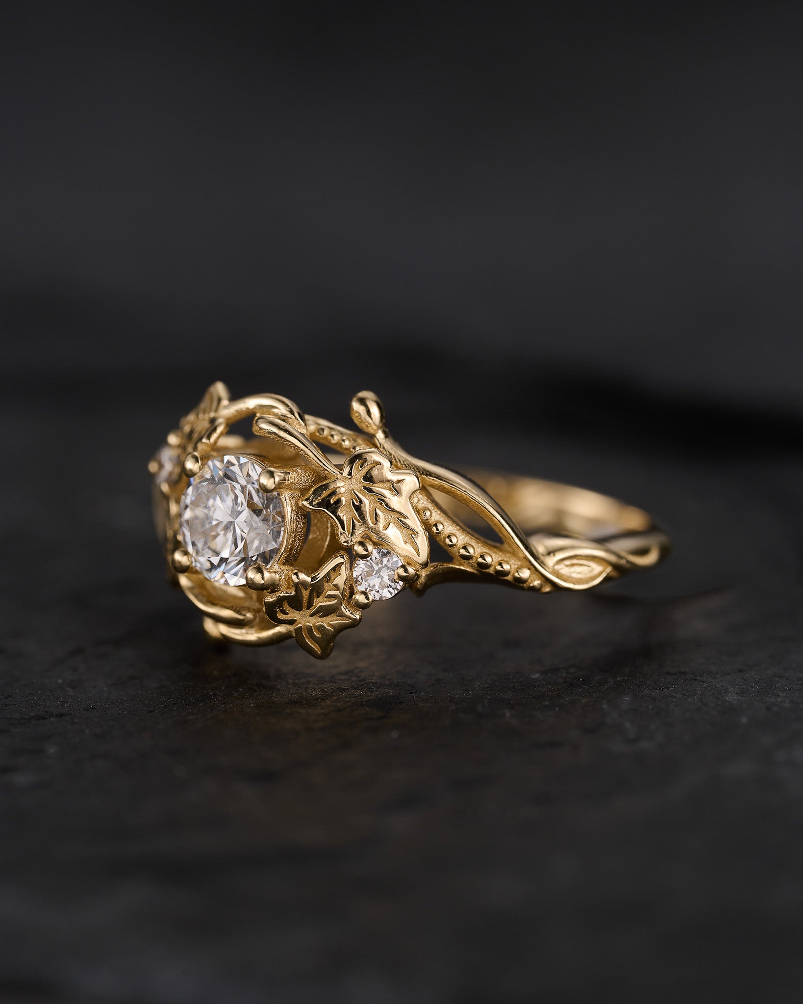 Lab grown diamond engagement ring, gold leaves ring / Undina Ivy - Eden Garden Jewelry™