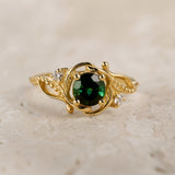 READY TO SHIP: Undina engagement ring with natural green tourmaline and diamonds, 14K yellow gold, RING SIZES: 5.5 - 8.5 US - Eden Garden Jewelry™