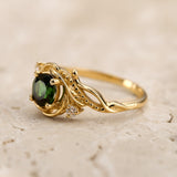 READY TO SHIP: Undina engagement ring with natural green tourmaline and diamonds, 14K yellow gold, RING SIZES: 5.5 - 8.5 US - Eden Garden Jewelry™