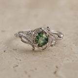 Teal Sapphire nature themed engagement ring, elvish white gold proposal ring / Undina - Eden Garden Jewelry™