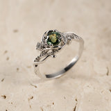 Teal Sapphire nature themed engagement ring, elvish white gold proposal ring / Undina - Eden Garden Jewelry™