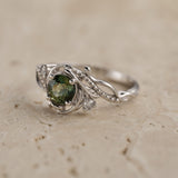 Teal Sapphire nature themed engagement ring, elvish white gold proposal ring / Undina - Eden Garden Jewelry™