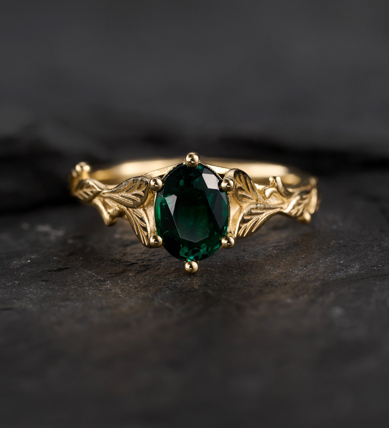 READY TO SHIP: Freesia engagement ring with lab emerald, 8x6mm oval cut, AVAILABLE RING SIZES: 5.5 - 8.5 US - Eden Garden Jewelry™