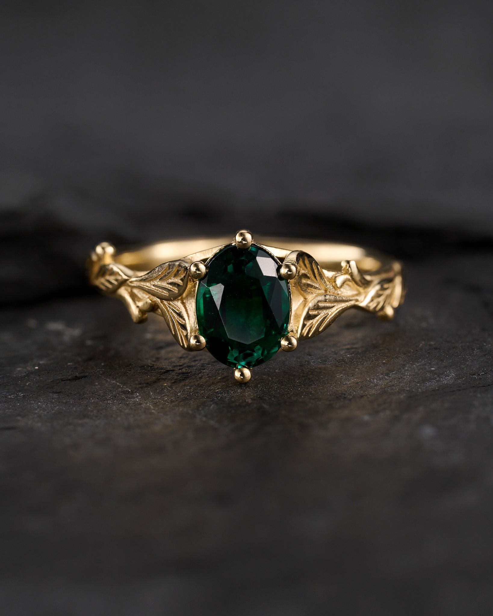 READY TO SHIP: Freesia engagement ring with lab emerald, 8x6mm oval cut, AVAILABLE RING SIZES: 5.5 - 8.5 US - Eden Garden Jewelry™
