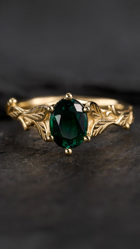 READY TO SHIP: Freesia engagement ring with lab emerald, 8x6mm oval cut, AVAILABLE RING SIZES: 5.5 - 8.5 US - Eden Garden Jewelry™