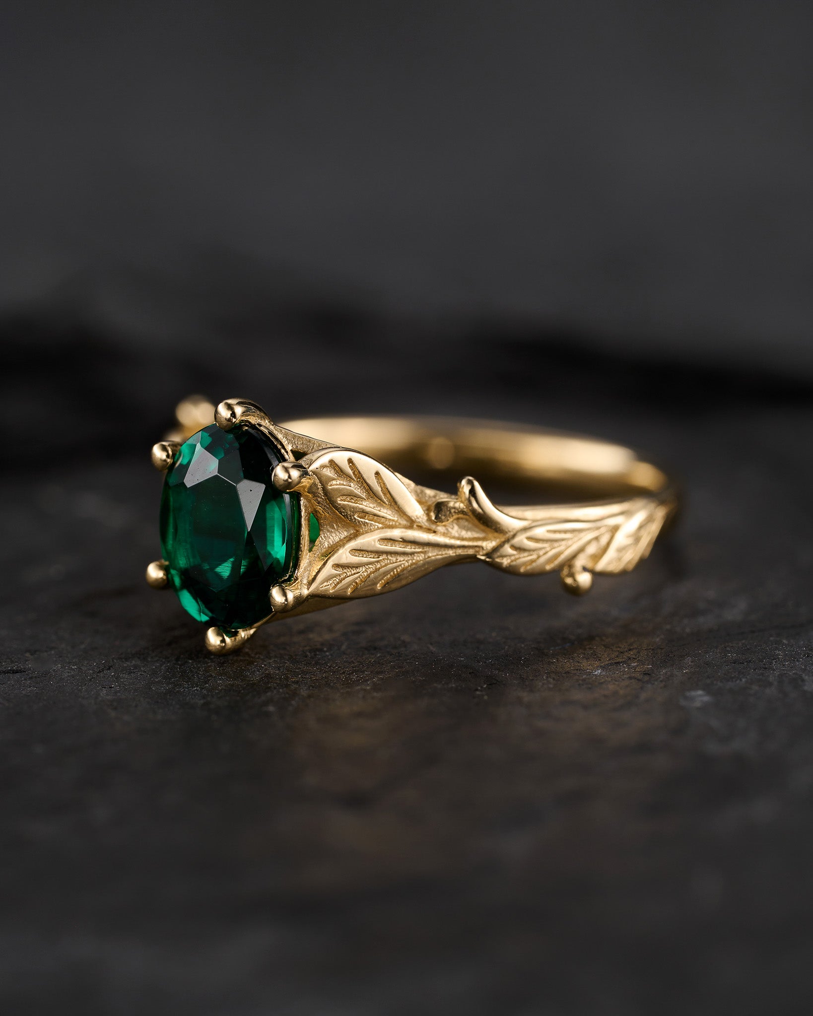 READY TO SHIP: Freesia engagement ring with lab emerald, 8x6mm oval cut, AVAILABLE RING SIZES: 5.5 - 8.5 US - Eden Garden Jewelry™