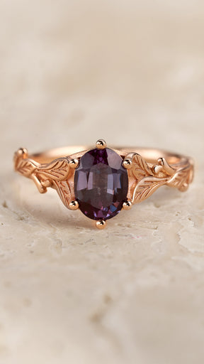 READY TO SHIP: Freesia engagement ring with alexandrite, rose gold, 8x6 mm oval cut, AVAILABLE RING SIZES: 5.5 - 8.5 US - Eden Garden Jewelry™