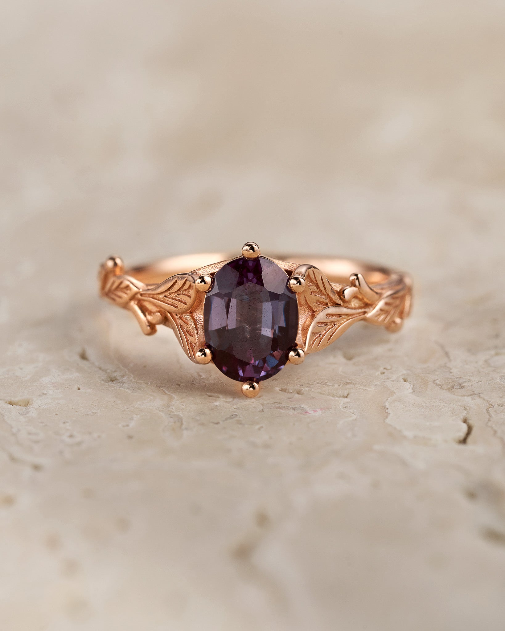 Alexandrite engagement ring, engagement rings with leaves / Freesia - Eden Garden Jewelry™