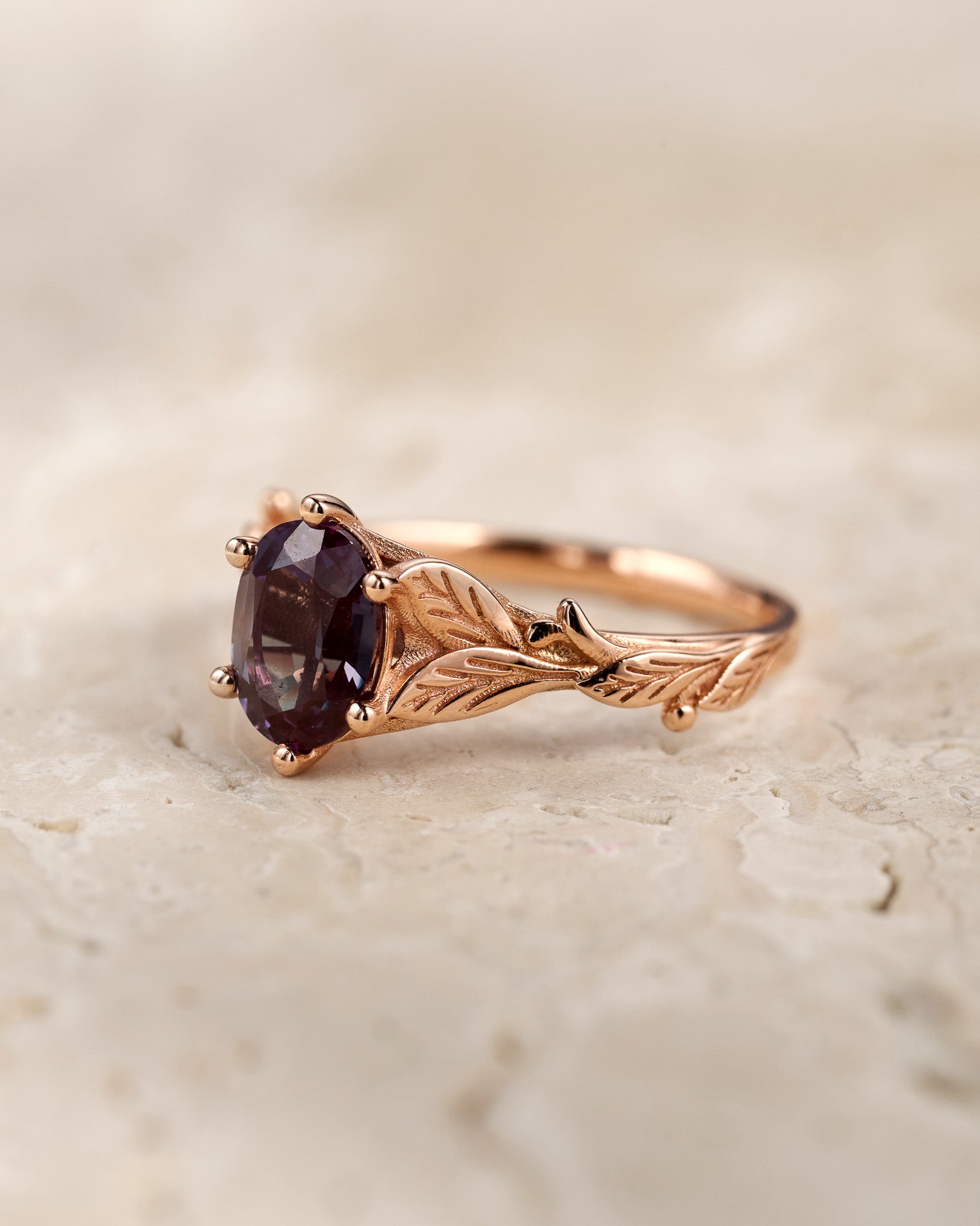 Alexandrite engagement ring, engagement rings with leaves / Freesia - Eden Garden Jewelry™