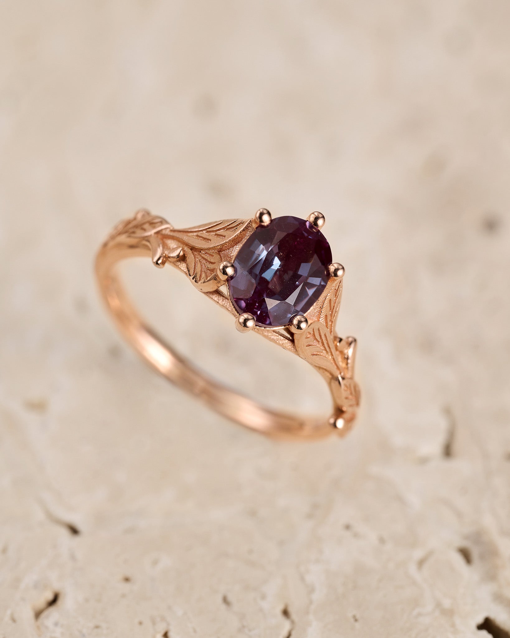 Alexandrite engagement ring, engagement rings with leaves / Freesia - Eden Garden Jewelry™