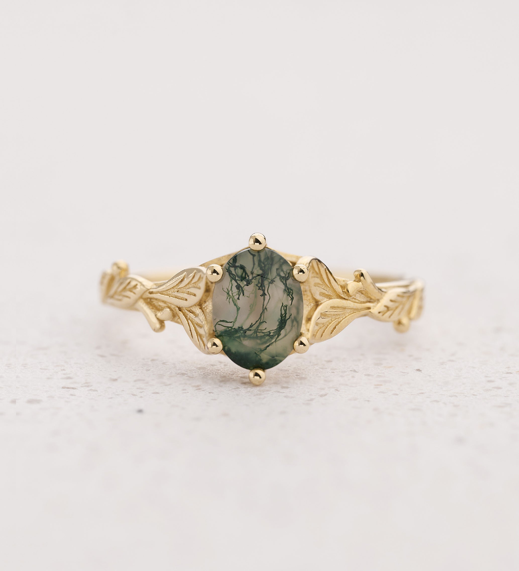 READY TO SHIP: Freesia engagement ring with moss agate, 14K yellow gold, AVAILABLE RING SIZES: 5.5 - 10.5 US - Eden Garden Jewelry™